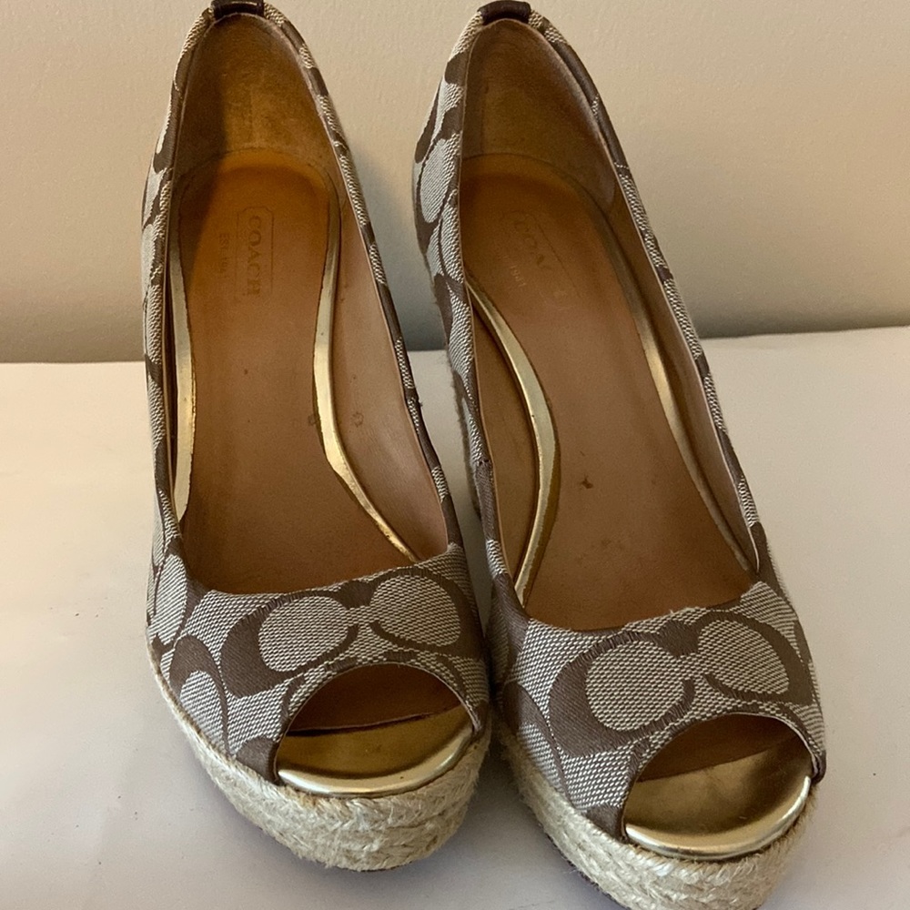 SOLD.  Coach Milan Espadrilles Peep Toe Wedge Heels Platform Shoes Sz 6B